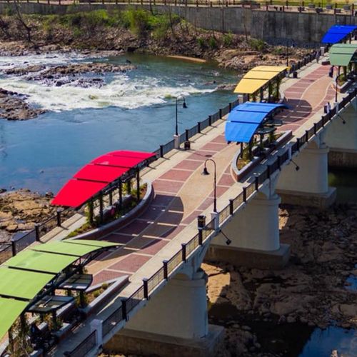 Several shady pavilions span the Frank K. Martin Bridge