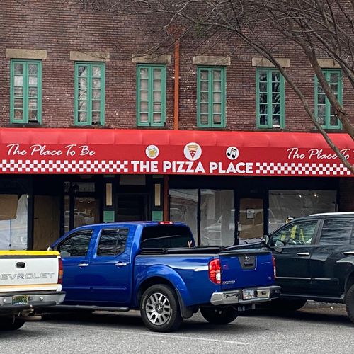 storefront awning for The Pizza Place - The Place to Be