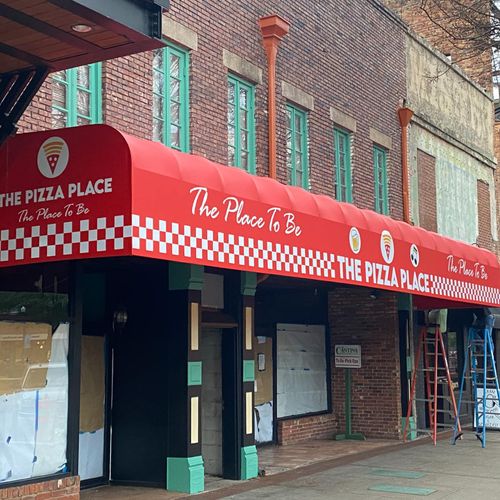 storefront awning for The Pizza Place - The Place to Be