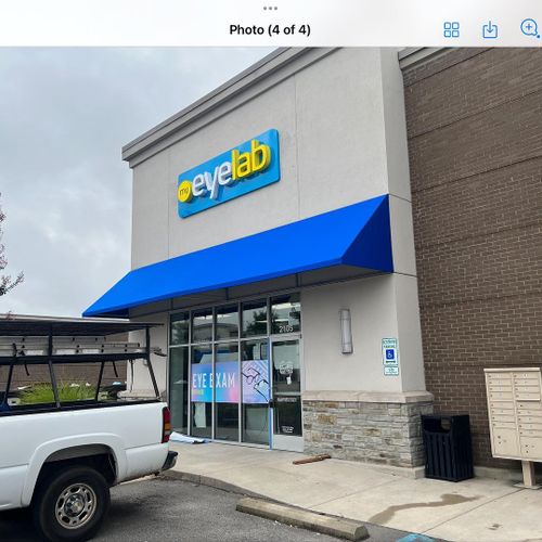 A storefront awning over the entrance of myeyelab