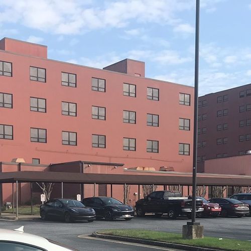 A huge walkway covered by a canvas awning outside Piedmont Hospital in Columbus, Ga.